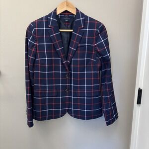 Tommy Hilfiger Women's Plaid  Red White Blue Blazer Size 2  Office Preppy Class